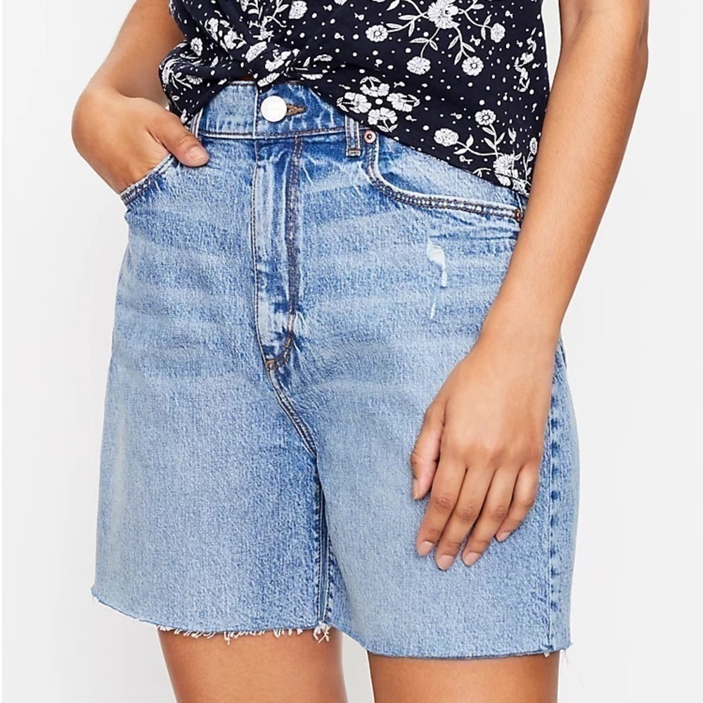 Loft Fresh Cut High Waist Boyfriend Denim Shorts Womens Size 24 00